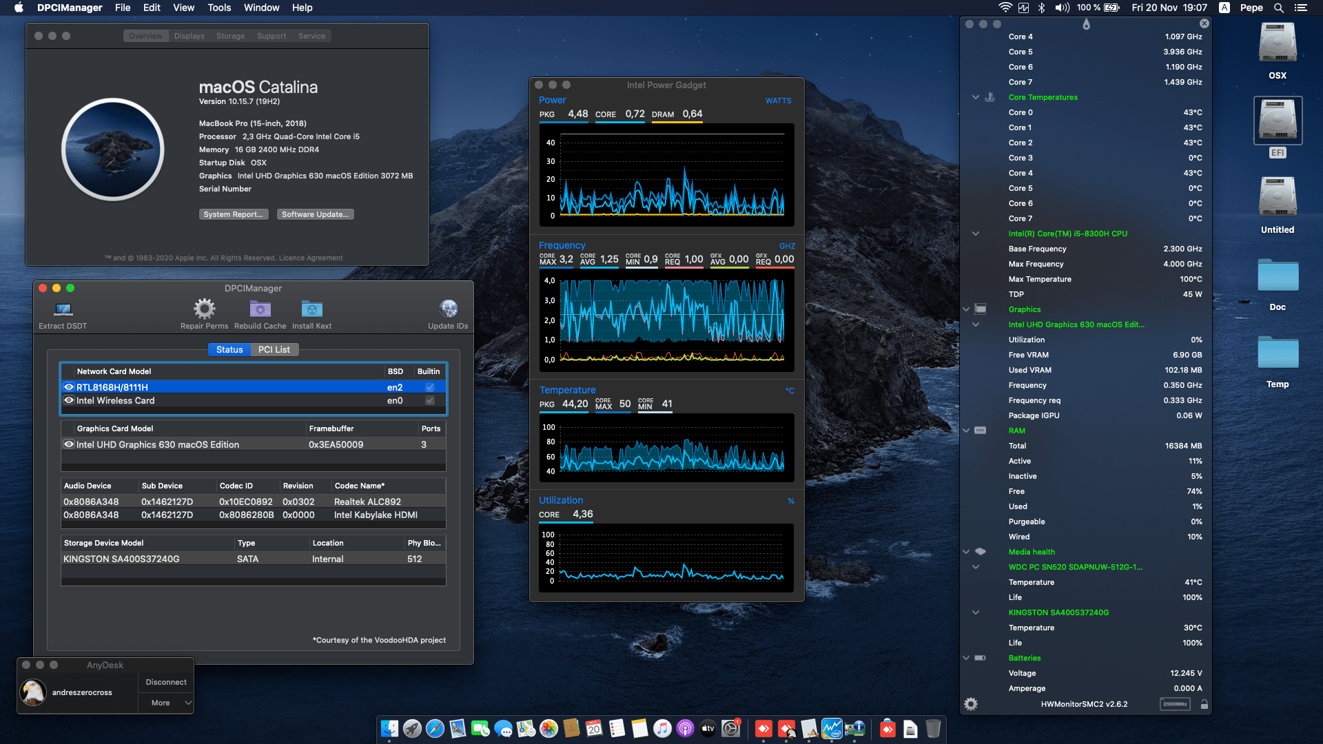 Success Hackintosh macOS Catalina 10.15.7 Build 19H2 in MSI GL63-8RCS-049XES